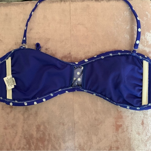 👗Never Worn Mossimo Removeable Strapless Blue/White Polka Dot Bikini Top Med - Picture 5 of 5